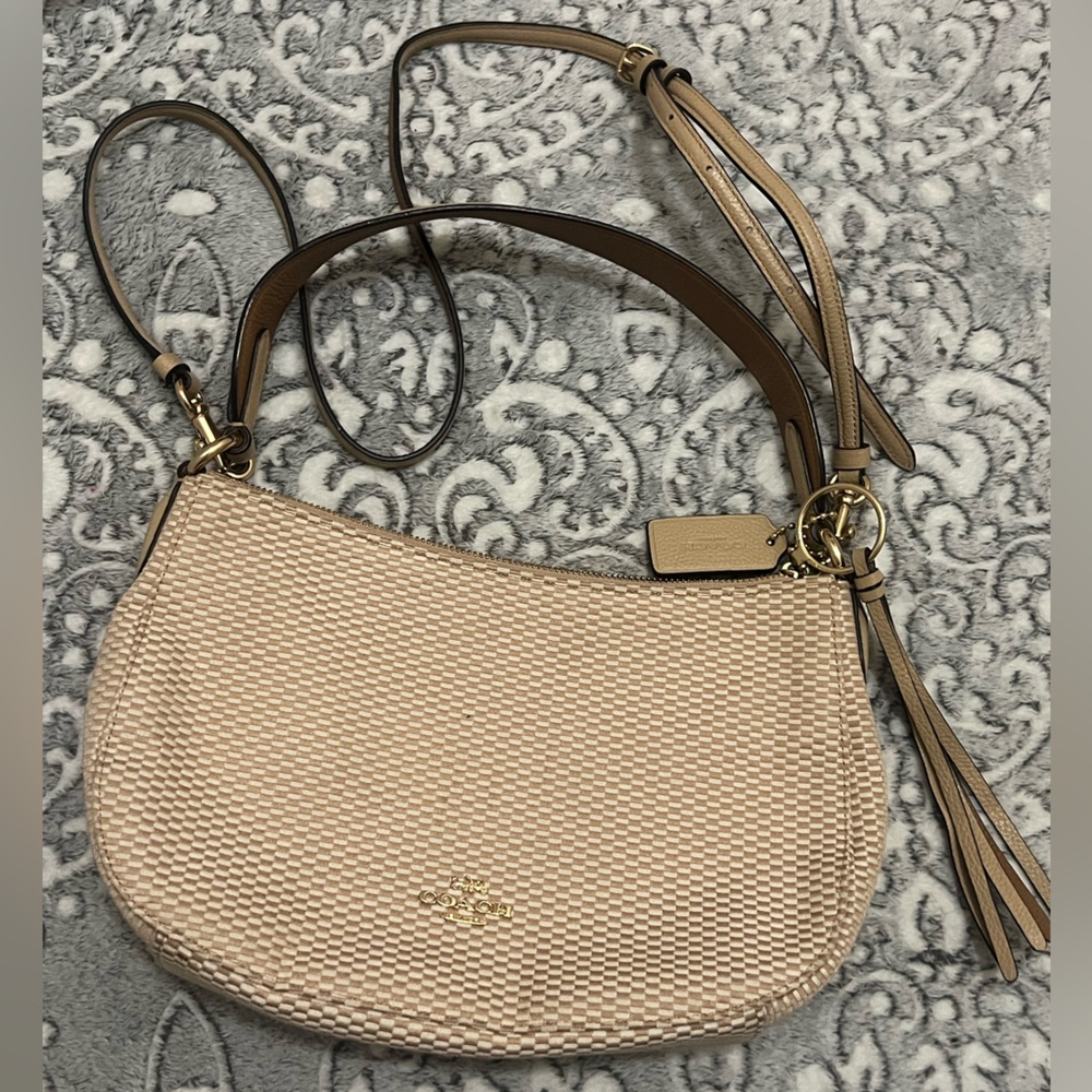 Coach Legacy Jacquard Sutton Beige Woven Shoulder Bag Handbag